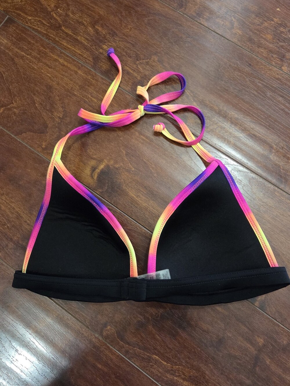 PINK Victoria's Secret Neon Ombre Strappy Halter Bikini Top Black Size Medium - Picture 4 of 8
